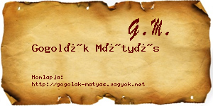 Gogolák Mátyás névjegykártya